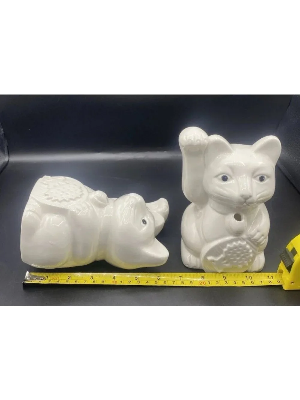 Benihana Maneki Neko Lucky Cat White Tiki Mugs Right Paw Raised Lot of 2